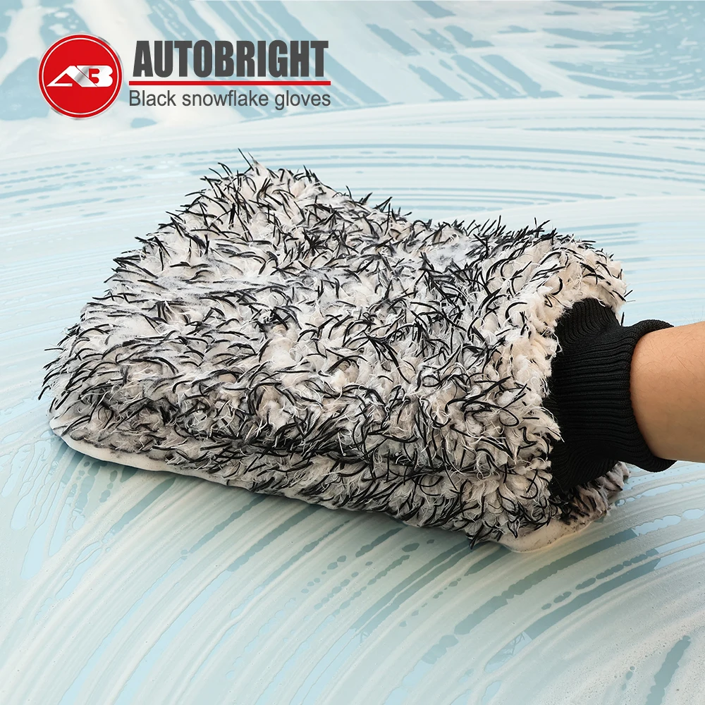 AUTOBRIGHT Premium Snow Microfiber Automotive Car Wash Mitt Extra Thick Double Sided Glove for Vehicle Cleaning Polishing tools