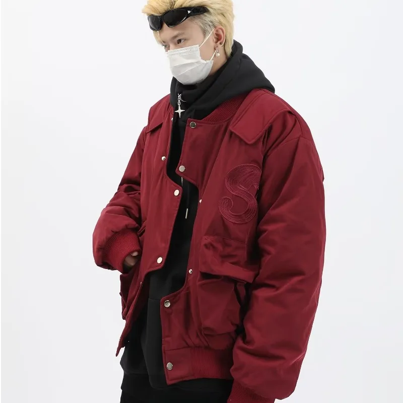 

Red American Sle Baseball Pilot Jaet размера плюс, свободная посадка, цветная блузка, молодежная трендовая верхняя одежда для мужчин, осенняя длинная све