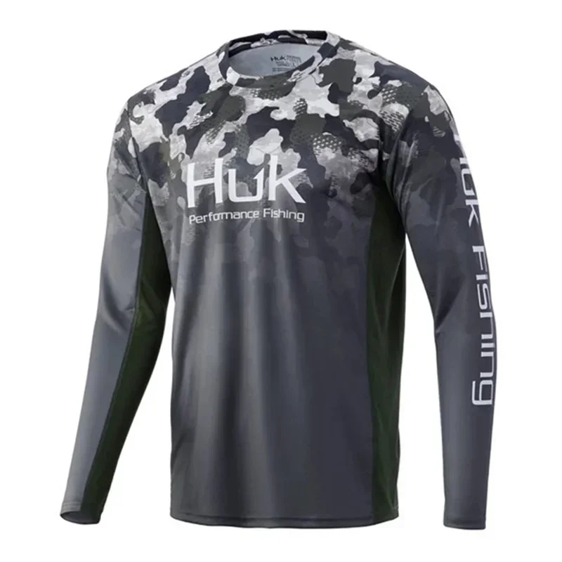 HUK เสื้อตกปลาแขนยาวป้องกันรังสียูวีผู้ชายกลางแจ้งฤดูร้อนพรางความชื้น Wicking JERSEY ประสิทธิภาพเครื่องแต่งกายตกปลา