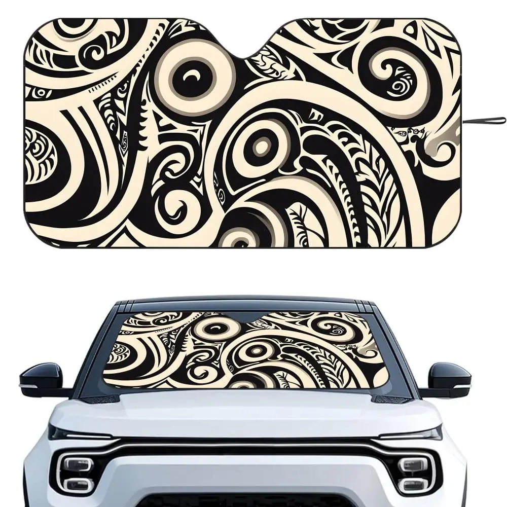 

Hawaiian Tribal Tattoo Sun Visor Reusable Aluminum Foil UV Protector Heat Five-Layer Insulation Windshield Sunshades