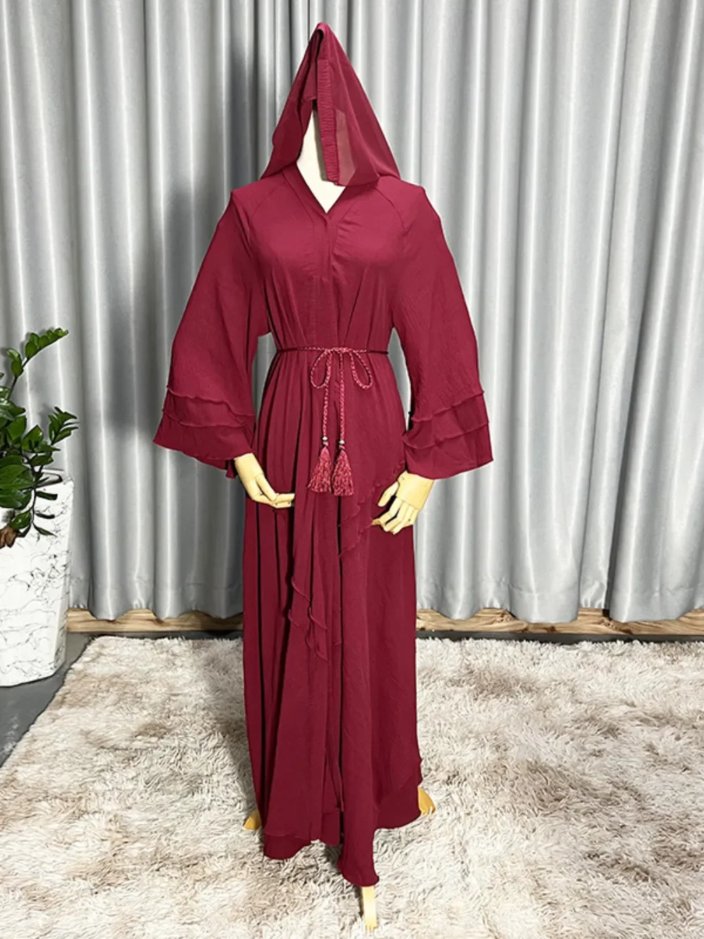 عباية نسائية للعيد مع وشاح فستان حجاب فساتين حمراء للحفلات الطويلة رداء قفطان إسلامي جلابية قفطان رمضان 2026 فيستدوس لارجوس #6