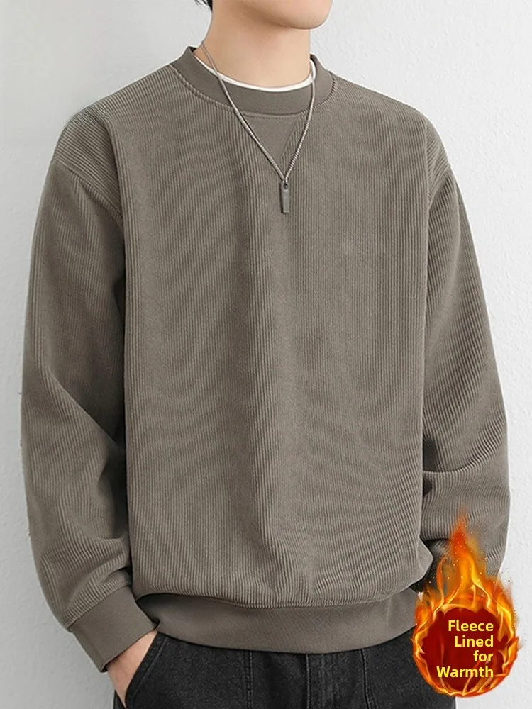 

Мужская утепленная толстовка на флисовой подкладке, повседневная теплая базовая кофта, новинка зимы, из смеси полиэстера и спандекса, с круглым вырезом