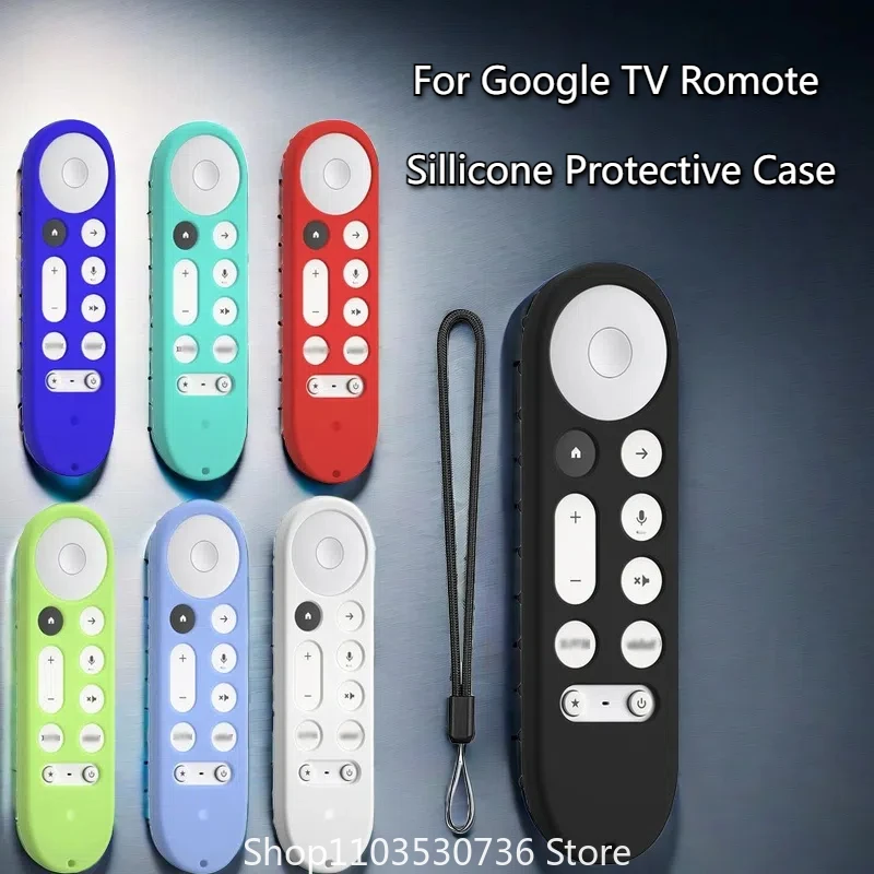 Silicone Protective Case with Lanyard for Google TV Streamer 4K 2024 Voice Remote Control Anti-Slipping Protection Cover Shell