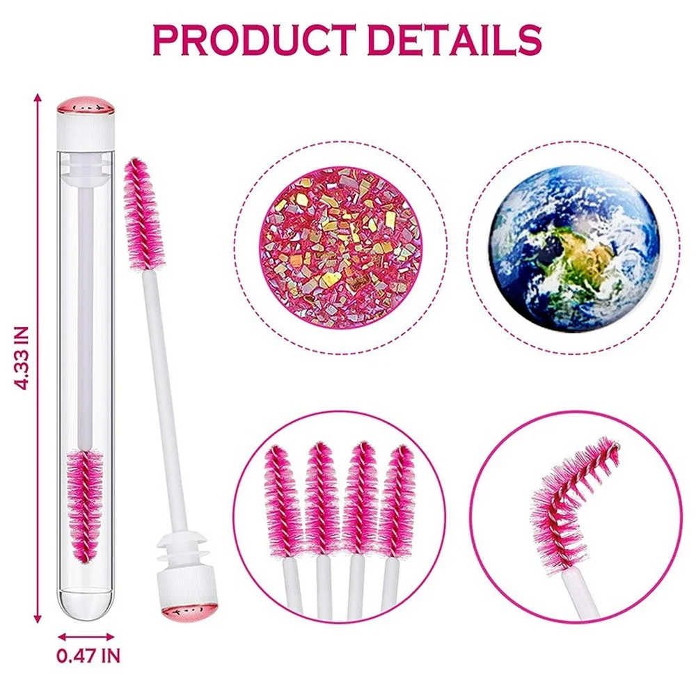 50 Pcs Reusable Eyelash Brush Tube Disposable Eyelash Wands Tube Eyebrow Brush Dust-proof Sparkling Broken Diamond at Bottom