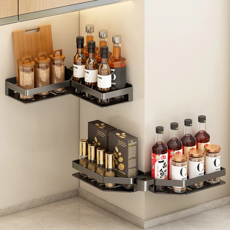 

No punching space aluminum wall hanging kitchen rack multi-functional seasoning rack