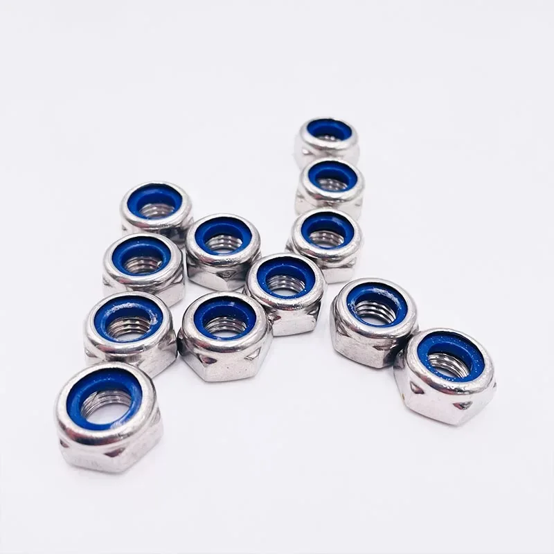 Stainless steel nylon lock nut hexagonal anti slip and anti loosening self-locking screw cap M5