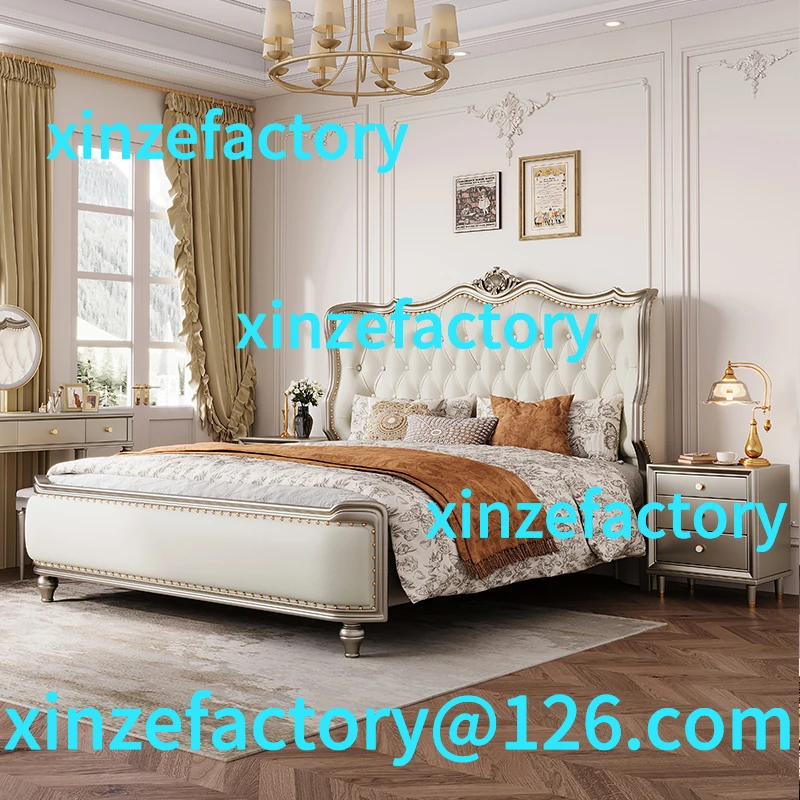

Customizable Foshan leather soft bag American solid wood bed master bedroom Meike wedding double modern