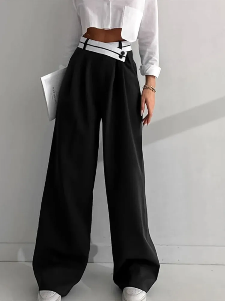 Autumn Commuting Contrast Suit Pants Women's Comfortable Casual Draped Mop Pants Wide-leg Trousers Design Mid-waist Trousers