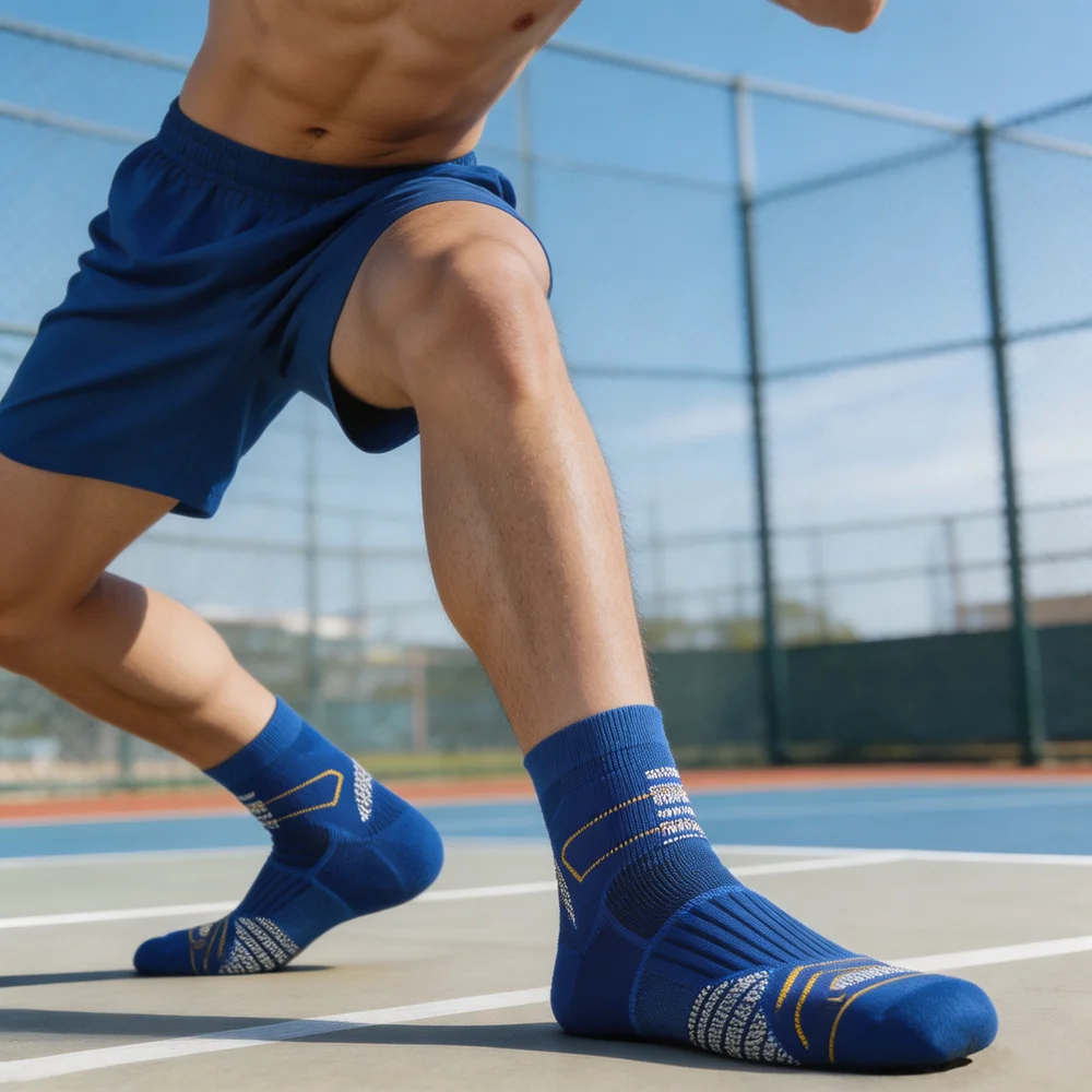 Men's Athletic Running Socks Cushioned Compression Arch Support Breathable Sports Crew Socks for Gym Tennis Basketball