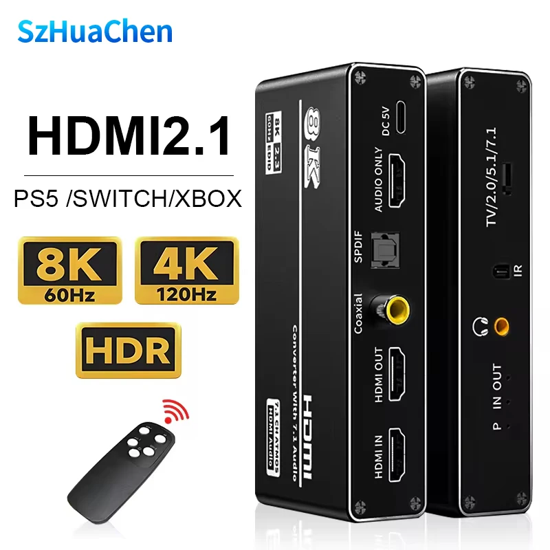 8K HDMI 2.1 Audio Extractor 120Hz 8K 60Hz HDMI 2.1 Audio Splitter HDMI 2.1 Audio Converter Receiver for PS5 Xbox S