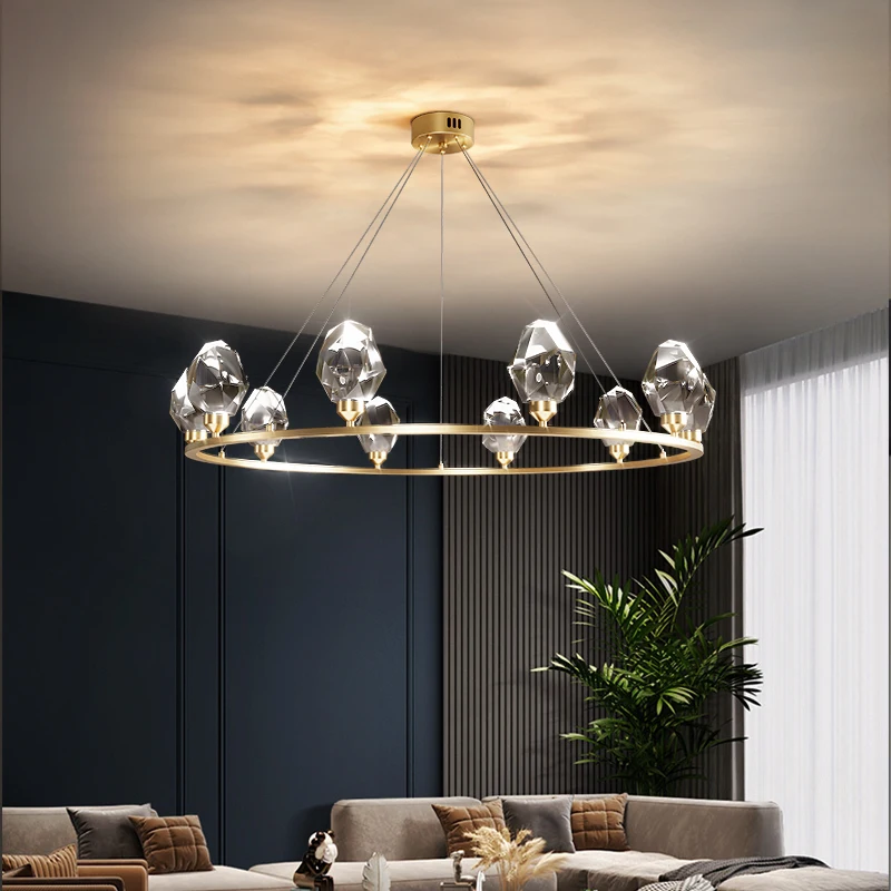 

LED Postmodern Crystal Copper Designer Round Chandelier Lighting Lustre Suspension Luminaire Lampen For Dinning Room