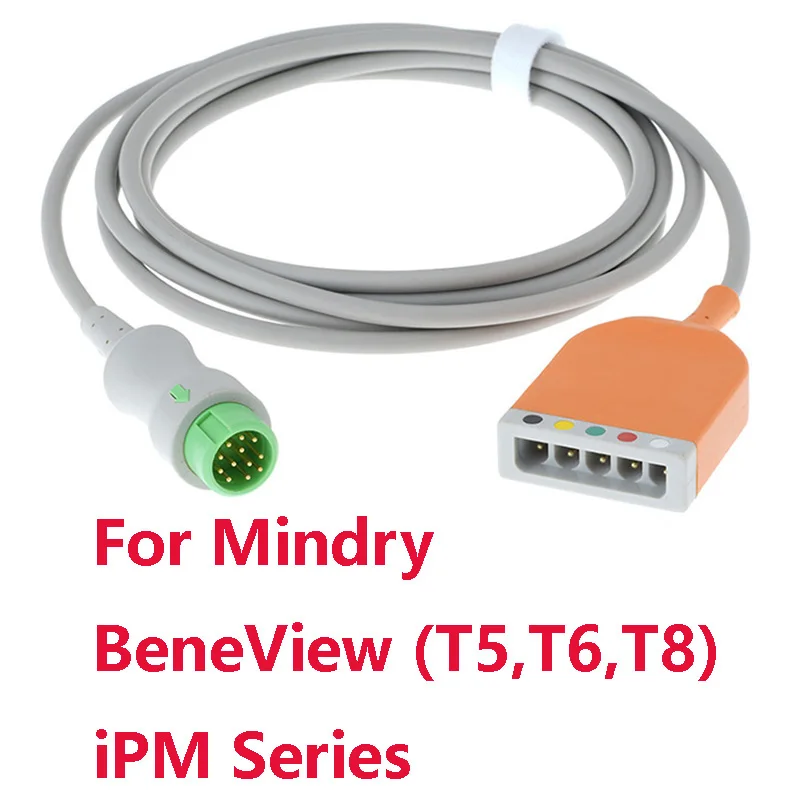 

Compatible 12Pin Mindry BeneView T5 T6 T8/iPM Series Monitor Or With defibrillator,5-Lead ECG EKG Trunk Cable,1KΩ Resistance.