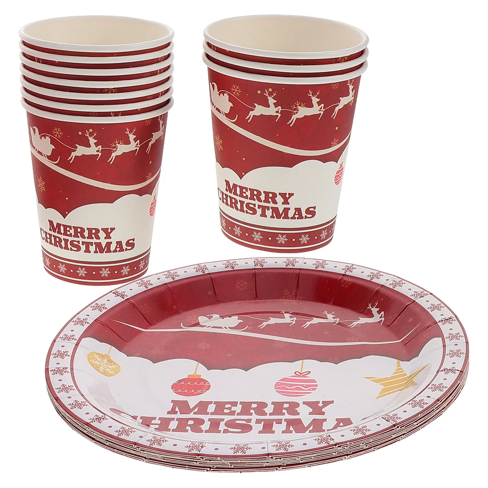 

20pcs Christmas Dinnerware Set Paper Plates Cups Disposable Party Supplies Winter Tableware Fruit Dessert Plates