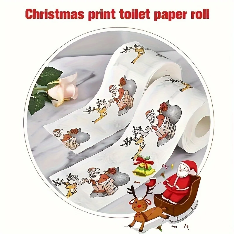 Papel higiénico con patrón de Papá Noel de 3 piezas y 24 m —— Hogar, elección perfecta para decoraciones navideñas como restaurantes y regalos de Año Nuevo