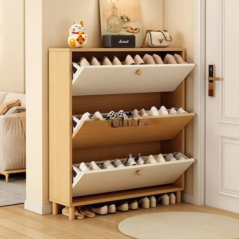 CL Solid Wood Ultra-Thin Flip Shoe Cabinet for Home Entrance New Model Entryway Storage Integrated Wall-Mounted Shoe Rack