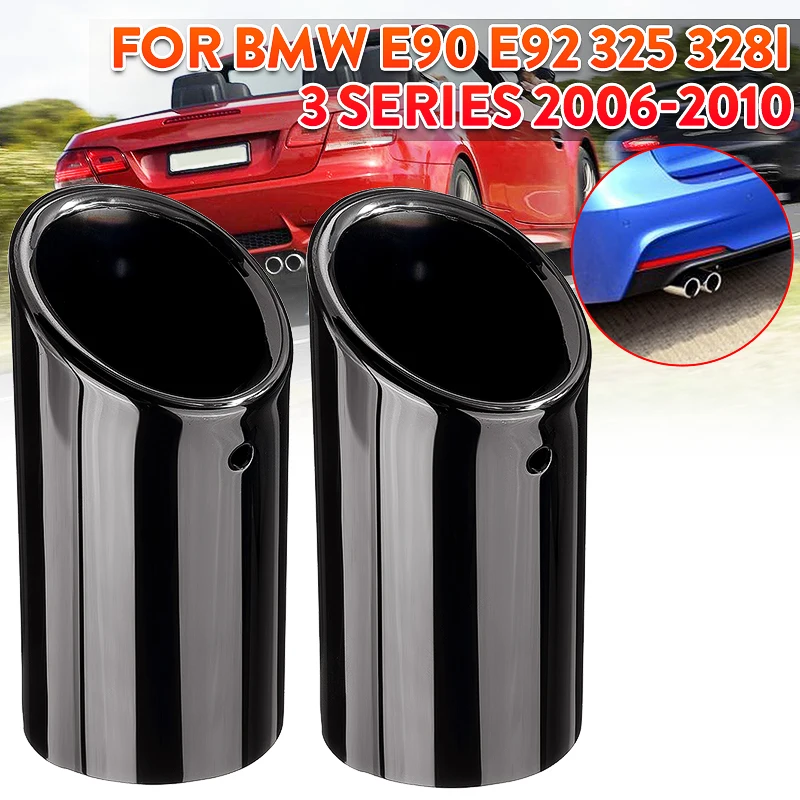 2PCS Titanium Black Car Exhaust Rear Muffler Tail Tip End Pipe Cover For BMW E90 E92 325 328i 3 Series 2006 2007 2008 2009 2010