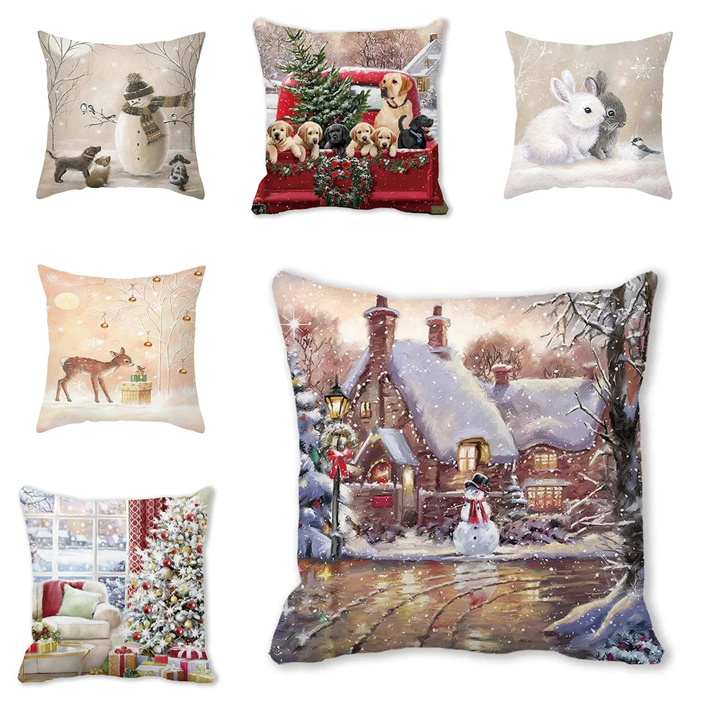 

Santa Claus Sleeper Christmas Tree Dog Bunny Decorative Pillow Set Bedroom Sofa Dining Room Pillow Cover