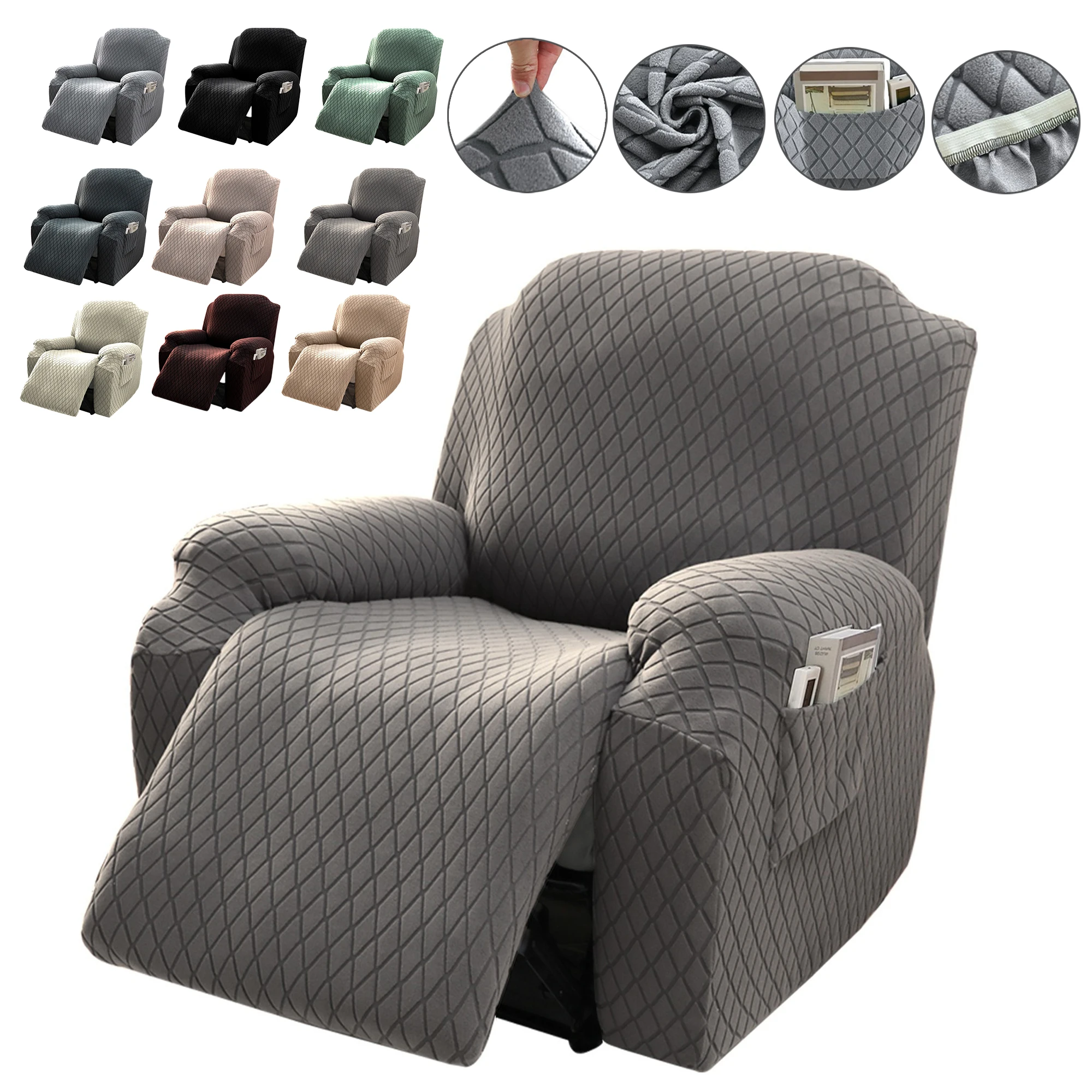 4/6/8PCS Elastic Recliner Chair Cover Jacquard Non-Slip Cover Recliner Chair Protector Washable Reclining Chair Armchair Cover