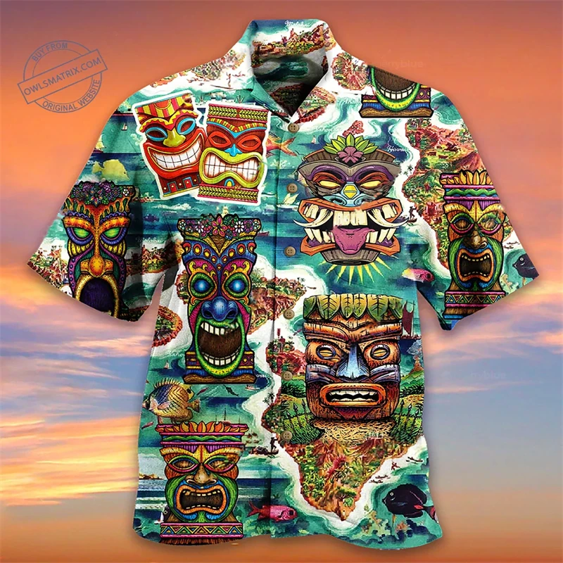 2024 Tiki camicie per uomo stampa 3d Trendy Cool Trend camicie hawaiane uomo Beach Party top maniche corte estate sciolto traspirante