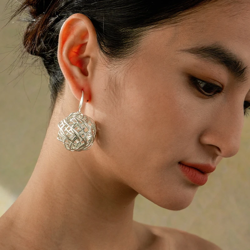 IVOG Hollow Out Irregular Pendant Earrings For Women Gold Color Spherical Earrings Fashion Jewelry Accessories
