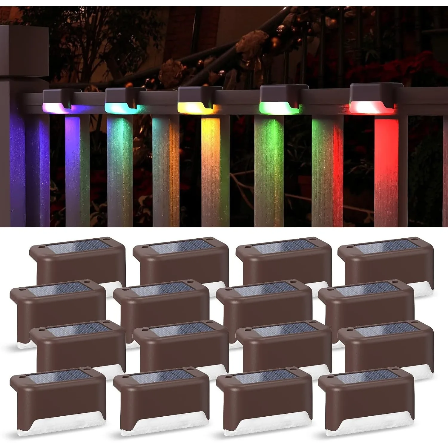 

16 solar step lights IP44 waterproof, suitable for outdoor stairs, steps, fences (color)