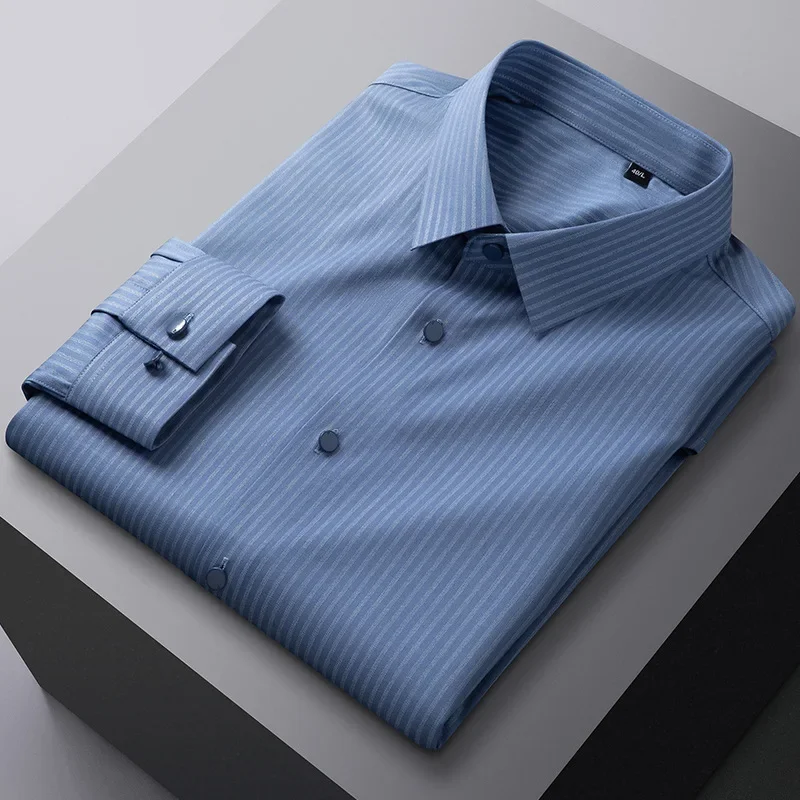 New bamboo fiber shirt men\'s long-sleeved shirt solid color elastic non-ironing professional wear tooling wholesale, shirt men