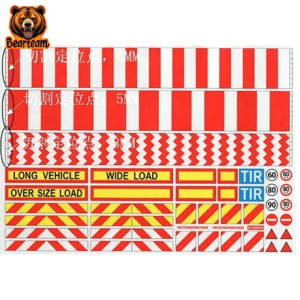 Warning Reflective Stickers Decorate for 1/14 Tamiya RC Truck For scania For man Diy Parts