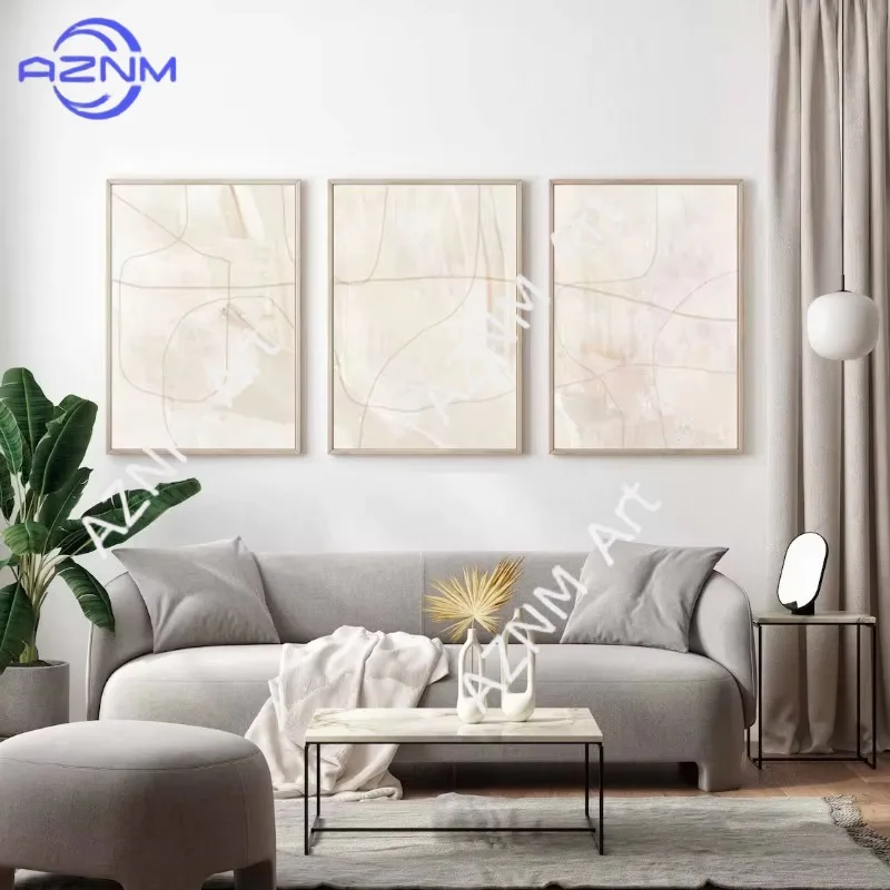 1/3-teiliges Beige Pinselstrich-Poster, Neutrales Nordisches Abstraktes Leinwandgemälde, Moderner Minimalistischer Boho-Wanddruck, Wohnzimmer-Dekoration