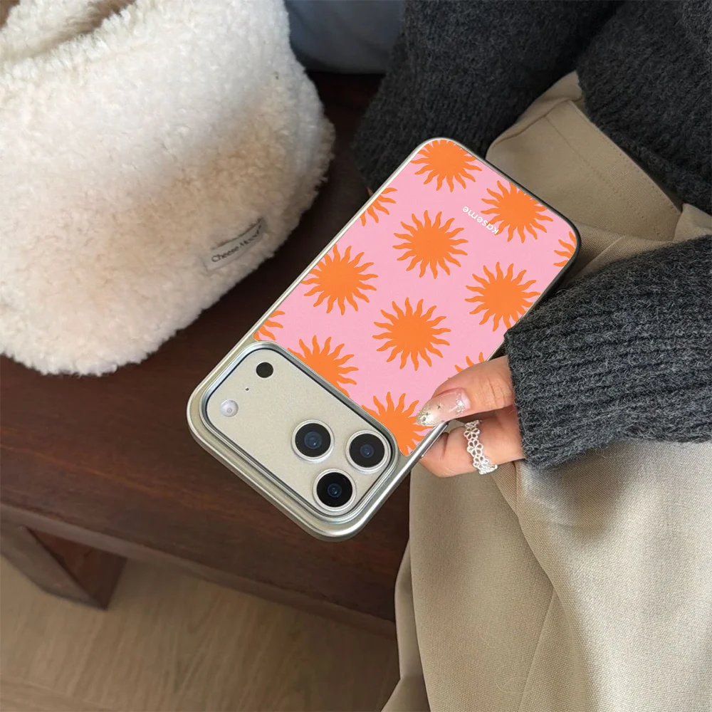 Luxury Pink Retro Orange Sun Phone Case for iPhone 18 17 16 15 14 13 12 11 Air Pro Max Plus Luxury Clear Soft Back Cover