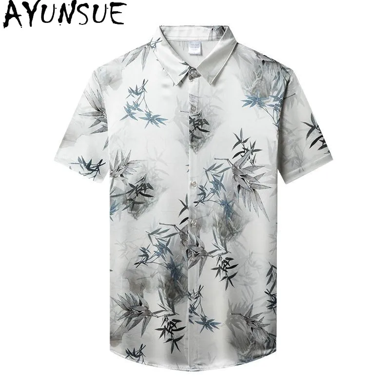 AYUNSUE High Quality 100% Real Mulberry Silk Shirt for Men Summer 2026 Fashion Short Sleeve Shirt Casual Tops Thin Men's Shirts