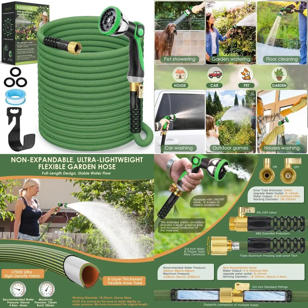 

Ultra Lightweight 75-Foot Flexible Garden Hose with 10-Pattern Nozzle, Leak-Proof, High-Density Fabric for Durable Outdoor Water