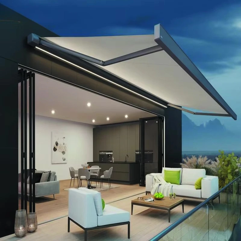 Electric Retractable Awning Outdoor Waterproof Motorized Patio Canopy With Remote Control UV Sun Shade Heavy Duty Aluminum Frame