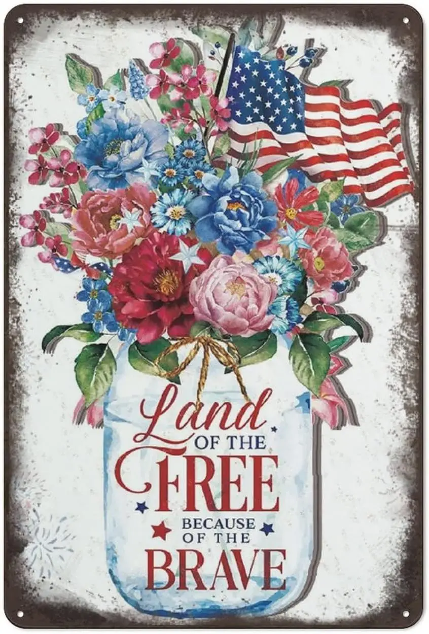 Happy 4th of July Sign Star Day Decor Land Of The Free Because of the Door Decorations Patriotic Hanging Meta sign sign sign