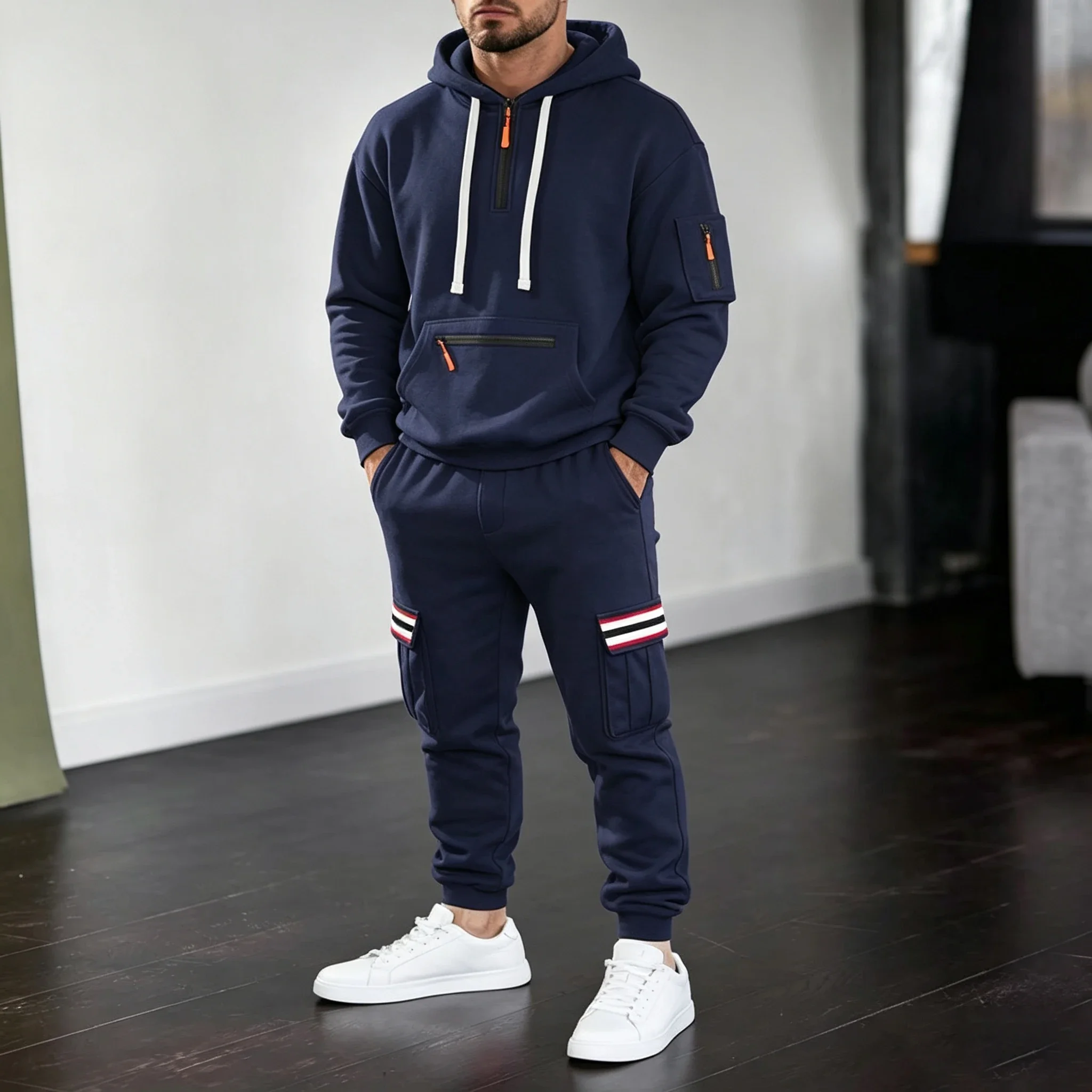 2026 Herren-Schwergewichts-Fleece-Hoodie-Set Herbst Winter Plüsch Arbeitskleidung Lässiger Pullover Passender Trainingsanzug 2-teiliges Outfit – Detail 5