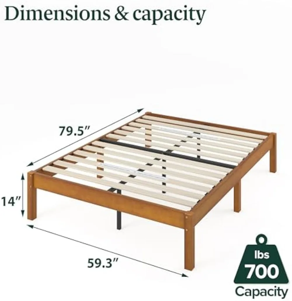 Zinus Ellie 14 Inch Bamboo Platform Bed Frame, Wood Slat Support, No Box Spring Needed, Easy Assembly, Queen