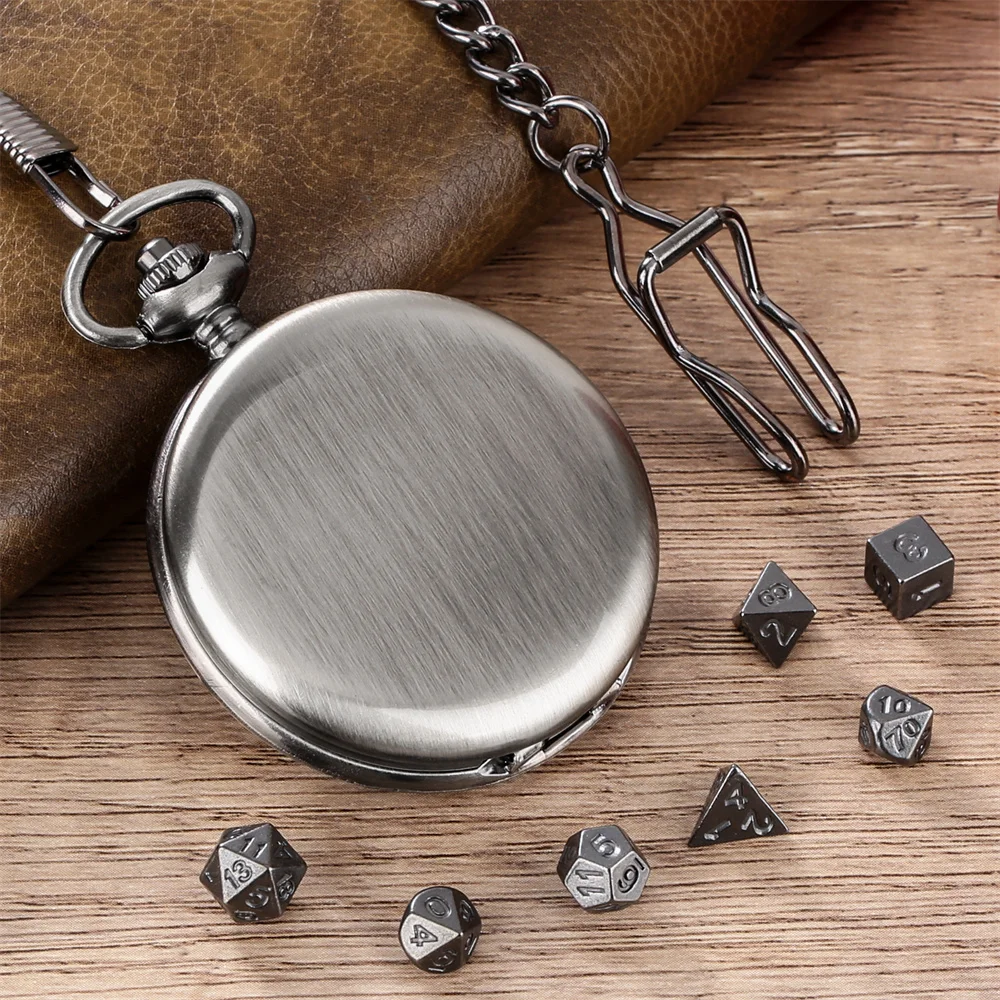 Vintage Pocket Watch Case with Mini Dice Set Fob Chain Pendant Pocket Clock Shell Entertainment Game Role-Playing Storage Case - view 6