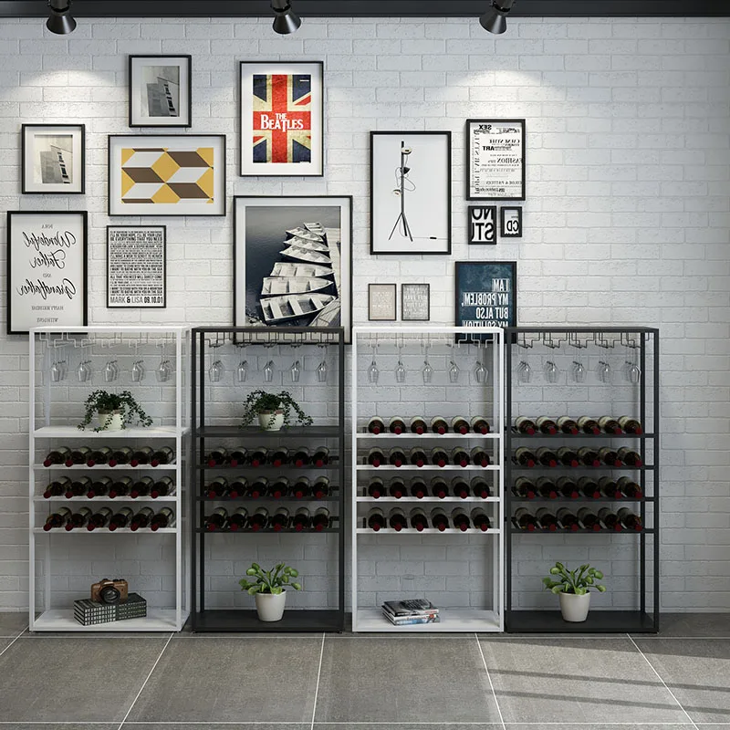 Retro wrought iron home floor-to-ceiling wine rack  cabinet  red  storage display rack wine glass rack