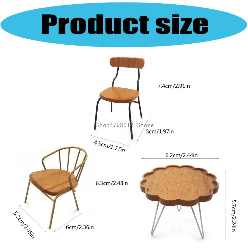 Miniature Coffee Table Chair Set 1/12 Doll House Scene Display Furniture With Realistic Detail For Kids Imagination Play view 6