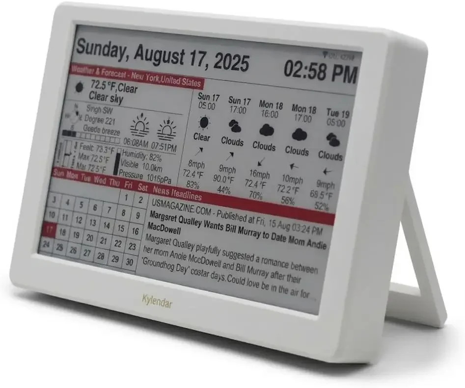 Smart Digital Calendar, 7 Inch E-Paper Display with Rechargeable Battery, Wi-Fi Auto-Sync Clock, Wireless Minimalist Bedside Wea