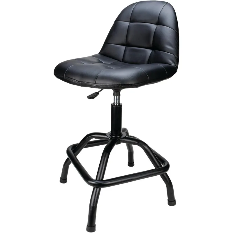 W85031 Pneumatic High Back Adjustable Swivel Bar Stool with Back Support for Home, Bar, and Shop, Black, 26-32-Inches High