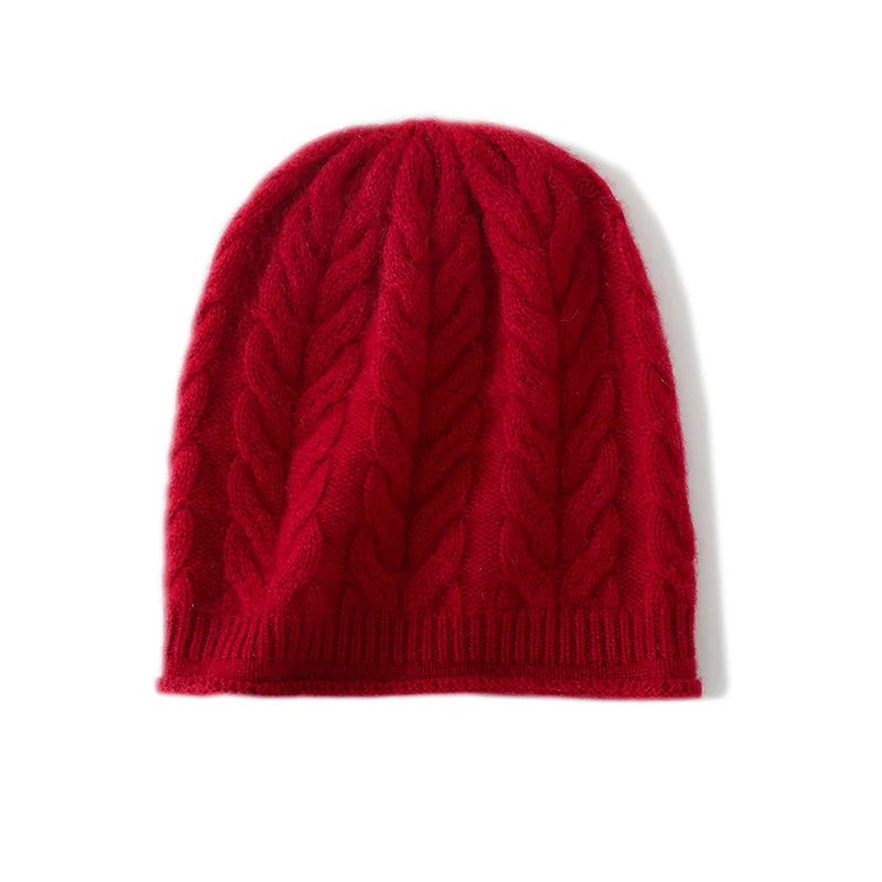 Women's 100% cashmere hat casual solid color knitted hat warm pile cap pullover hat without brim cap fashion cold hat wholesale.