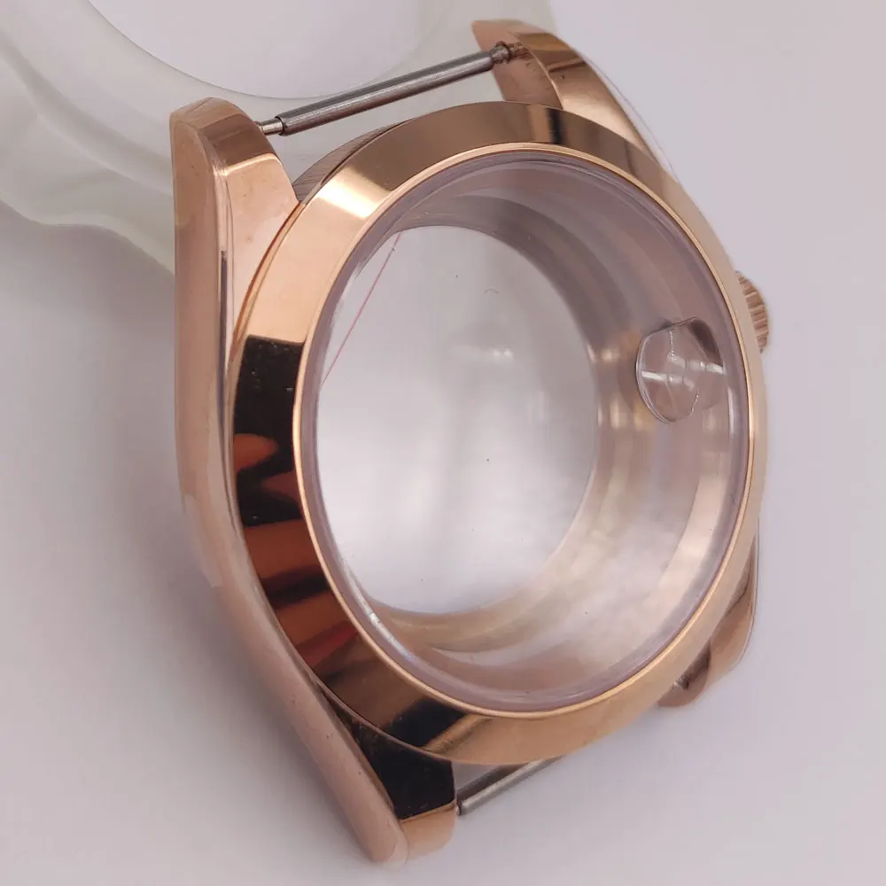 

36mm sapphire glass polished Rose Gold plated sterile case fit NH35 NH36 DG2813 3804 Miyota 8205 8215 movement