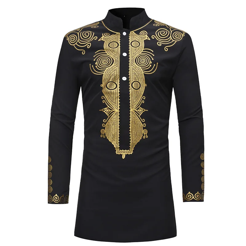 

African Dashiki Shirt Men 2024 Traditional Dashiki Long Sleeve Mandarin Collar Shirt Pullover Men Africa Clothing Chemise Homme