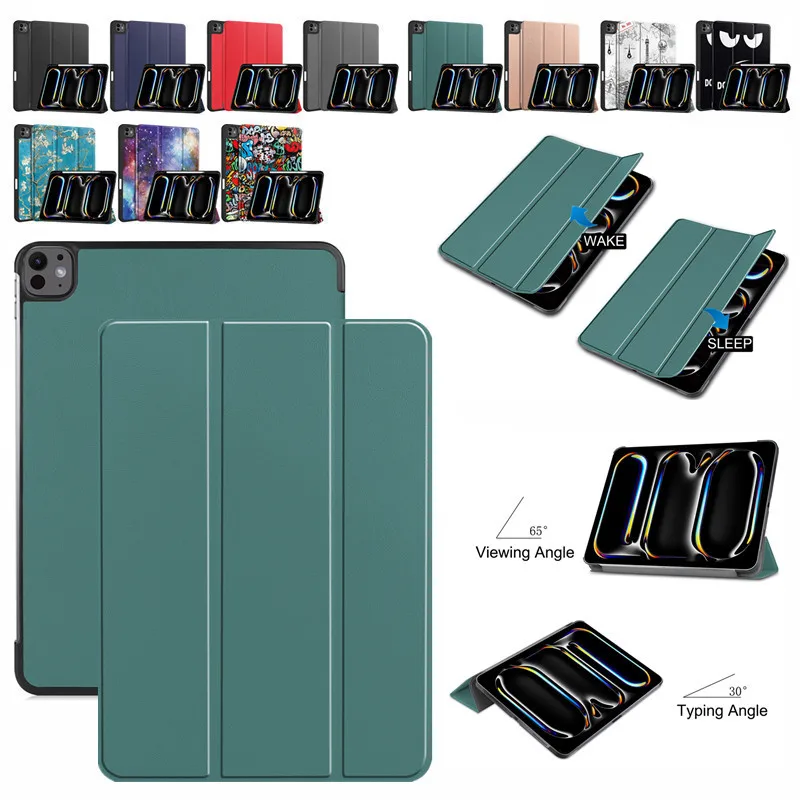 For iPad Pro 13 2024 Coloured Drawing Flip Case Ultra-Thin Three Fold Shockproof With Bracket Tablet Cover