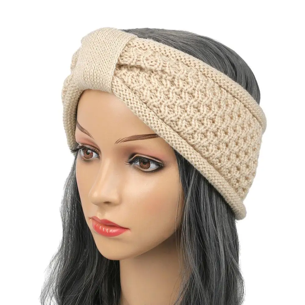 Gruby, szydełkowy turban, opaska na głowę z falowanymi brzegami, kokardami, skręcana opaska do włosów, pluszowa, dzianinowa opaska na głowę, akcesoria do włosów, szeroka osłona na głowę.