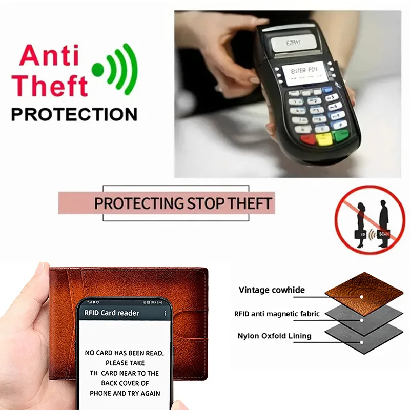 Genuine Leather RFID Card Holder Wallet Mini Slim Gentleman Dollar Money Clip