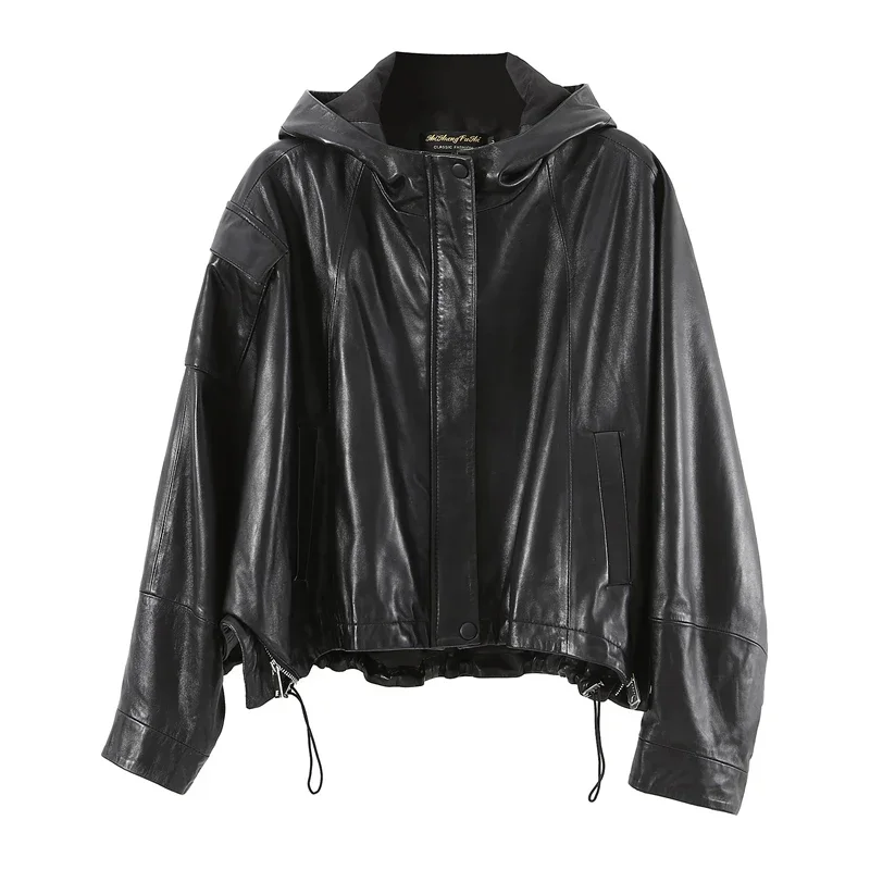 Fashion High Quality Genuine Sheepskin Leather Jackets Women Spring Autumn 2024 Hooded Coat Female Mujer Chaqueta Zjt2084