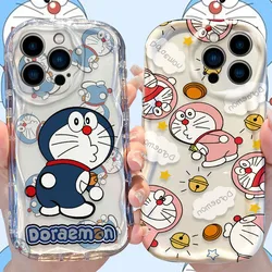 Lovely Doraemon Wave Case for iPhone 16 15 14 Pro Max 13 12 Mini 11 XS X XR 8 7 Plus SE 2022 2020 Soft Silicone Back Cover Funda