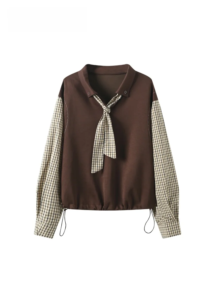 

CaraCLUB Женская весенняя модная блузка большого размера с длинным рукавом, свободного кроя, с цветовыми блоками, из смесового хлопка