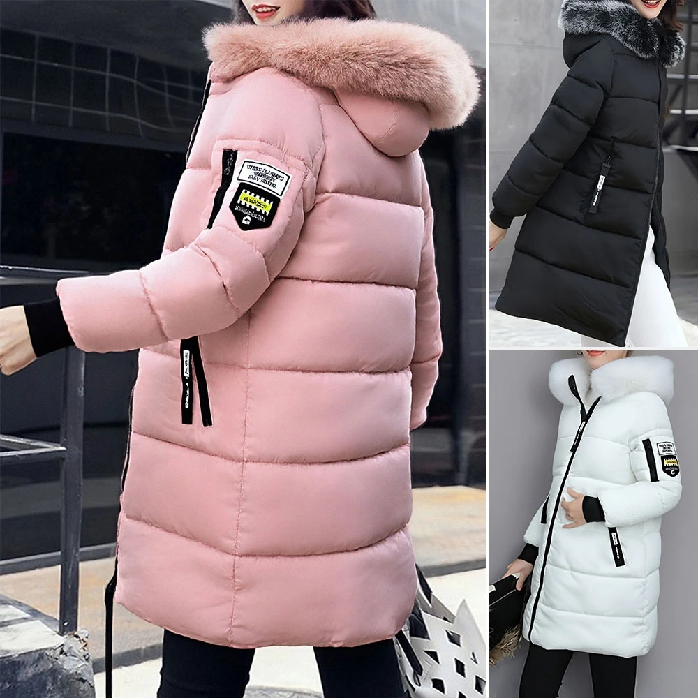 

Women's Down Coats Autumn Winter 2025 K-Fashion Minimalist Solid Color Long Sleeve Faux Fur Collar Hooded Coats